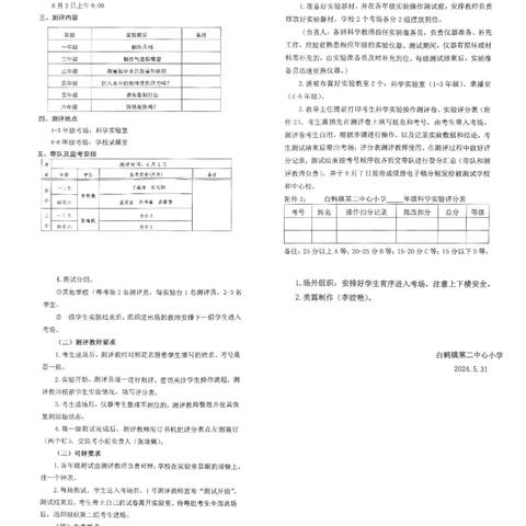 触摸实验，感受科学﻿——白鹤镇第二中心小学2023-2024学年第二学期科学实验操作测评纪实