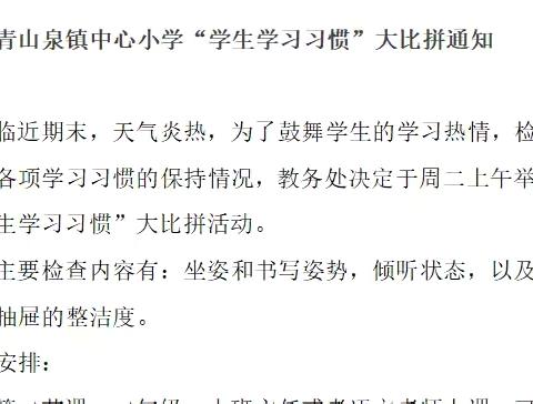 【青山泉镇中心小•构建理想课堂】 习惯培养益终身，常规比赛展风采——青山泉镇中心小学习惯养成比拼活动