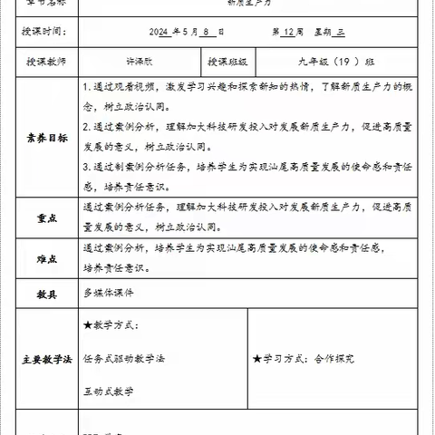 发展新质生产力 推进高质量发展——2023年-2024学年第二学期工作总结