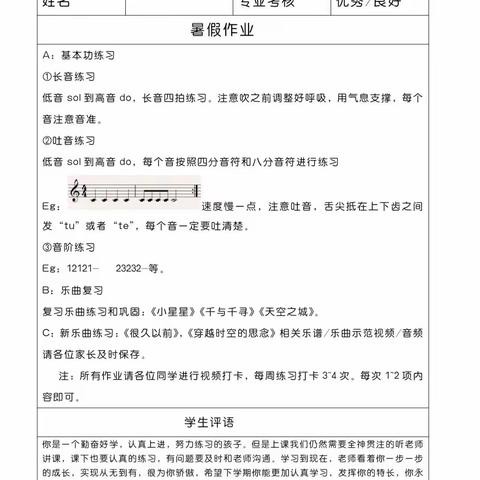 合肥市和平小学南区长笛声部暑假作业～请您查收