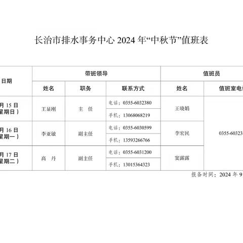 排水事务中心 ﻿中秋节放假通知