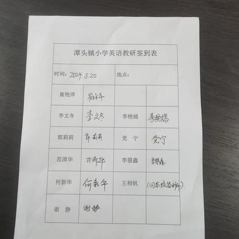 潭头镇2023-2024学年第二学期小学英语教研