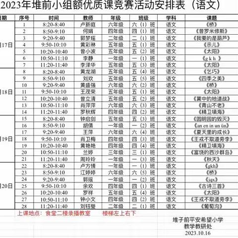 赛课展风采，“语”你共成长——堆子前平安希望小学2023年秋学期语文优质课比赛