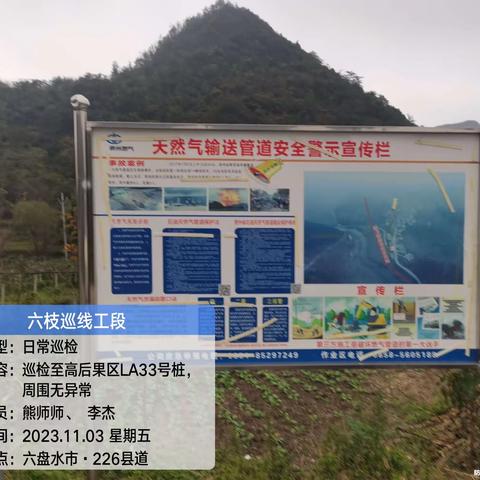 六六支线六枝工段2023年11月3日巡检情况