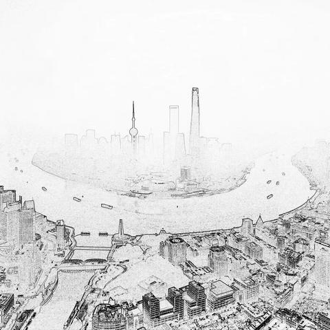 素描下的上海风光