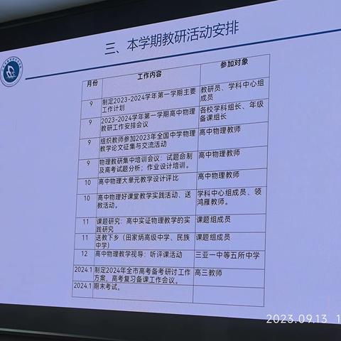 齐心聚力备“教学” 携手共进启新航 ——三亚市市基础教育课程改革专题暨2023年下半年高中物理教研工作会议