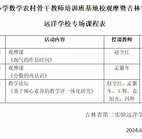 “国培计划（2024）” ——农村学校县级骨干教师新课改教学实施能力提升培训（小学数学）暨吉林省第二实验远洋学校专场