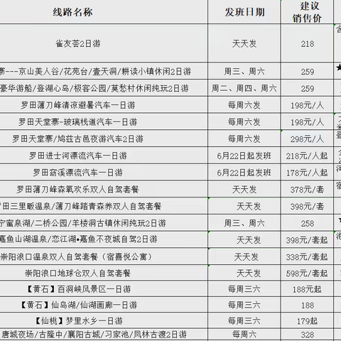 6月出游线路列表