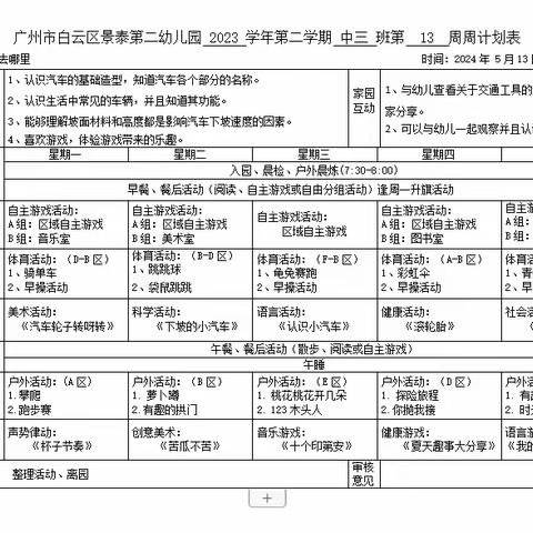 白云区景泰第二幼儿园中三班一周加油站