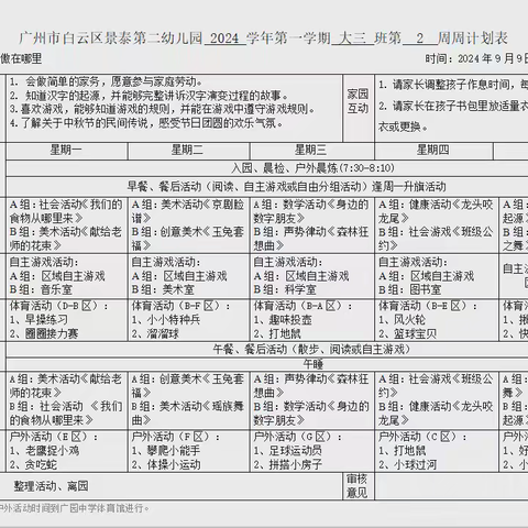 白云区景泰第二幼儿园大三班一周加油站