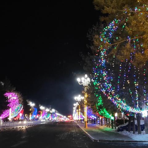 亮化工程显成效、彩灯扮树暖民心