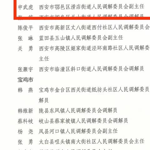 喜报：西安市鄠邑区司法局申武虎同志获得陕西省人民调解先进个人称号