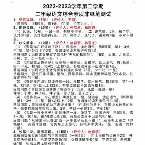 棋盘山小学2022-2023学年下学期二年级综合素质评价