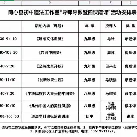 教学展示显风采，磨课反思促成长 ——记同心县初中道德与法治名师工作室“导师导教”听课磨课活动