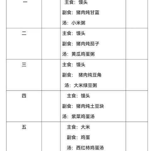 北鄌郚小学第十九周午餐食谱公示