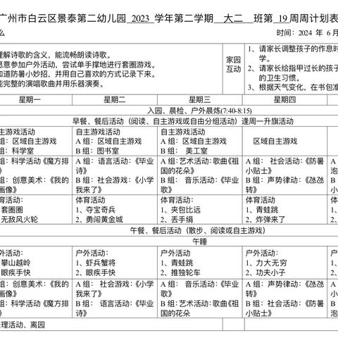 锦翠园大二班第19周活动分享