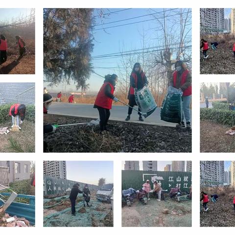 清理绿化带垃圾助力创建文明城市