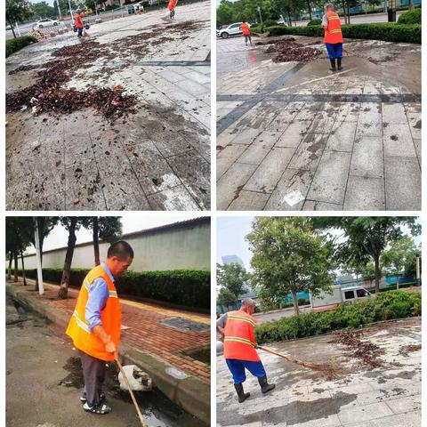 环卫工人雨后忙，排水清淤保畅通