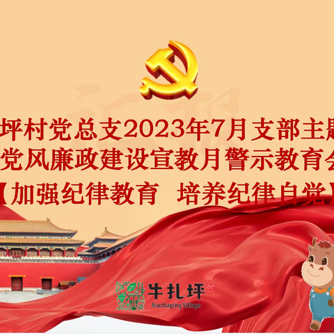 加强纪律教育、培养纪律自觉-牛扎坪村党总支2023年7月主题党日暨党风廉政建设宣教月警示教育会议