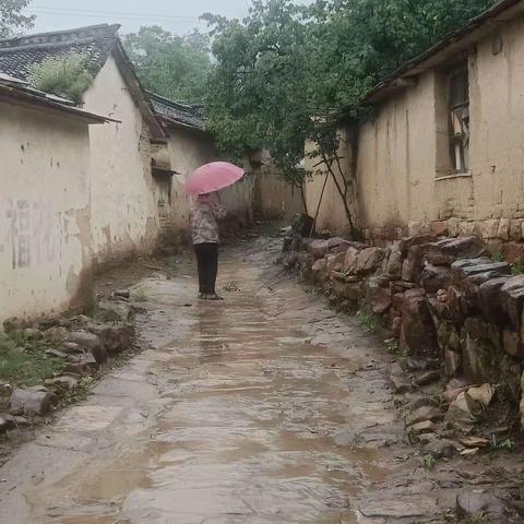 新庄村网格员雨天排查房屋安全