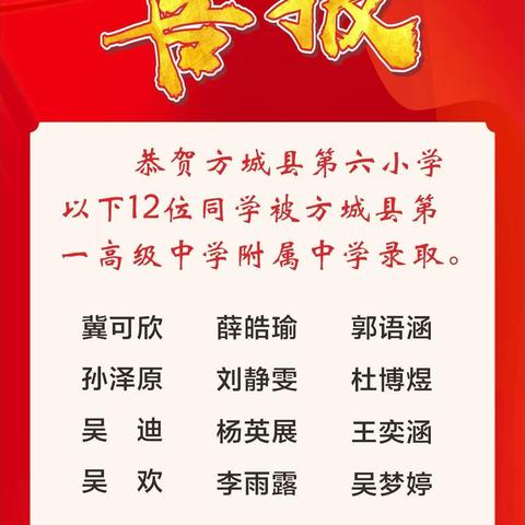 六小学子凌云志，天道酬勤佳音来！——方城六小2023年六年级期末成绩喜报！