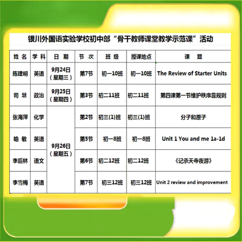 骨干引领，润物无声  ——银川外国语实验学校骨干教师课堂教学示范课活动