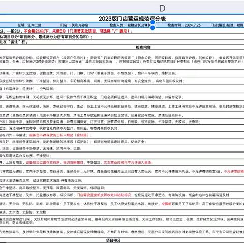 关山光谷店 2024 年 7 月 26 日 五星营运自查美篇