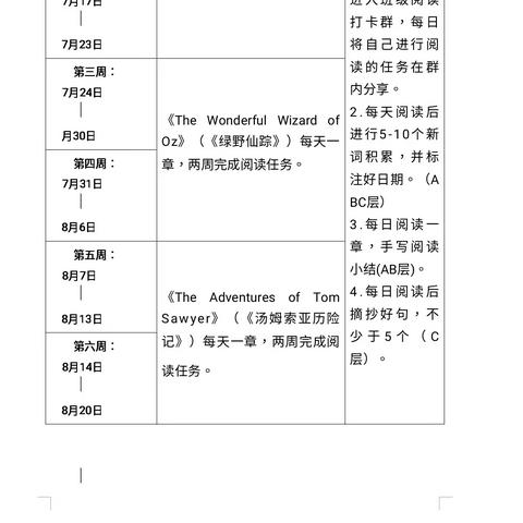 龙都初中暑期英语阅读阶段性成果（7.10-7.31）