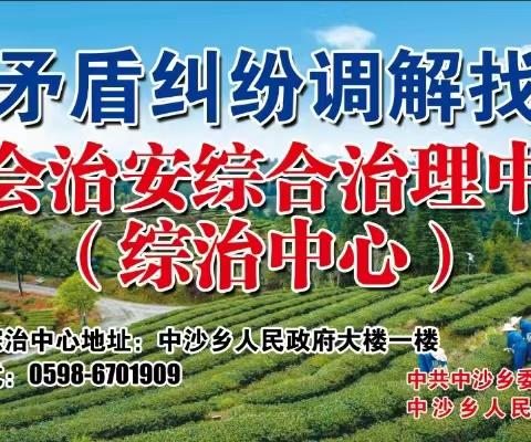 “平安三率”我知晓，安全满意齐代言 ——致中沙乡每一位共建共享平安的您