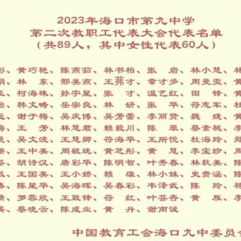 凝聚你我力量	共创美好九中——海口市第九中学2023年第二次教职工代表大会