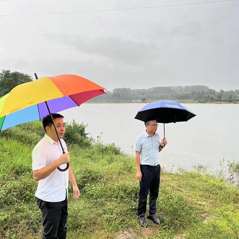 文罗镇镇长傅川、人大主席汪德扬一行下村查看强降雨期间水库运行情况