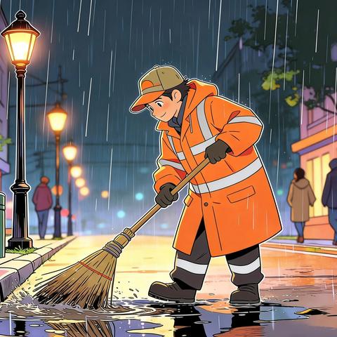 雨中坚守  守护洁净