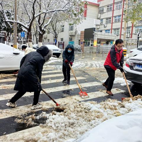 社区居民携手合作，共筑雪后暖心家园