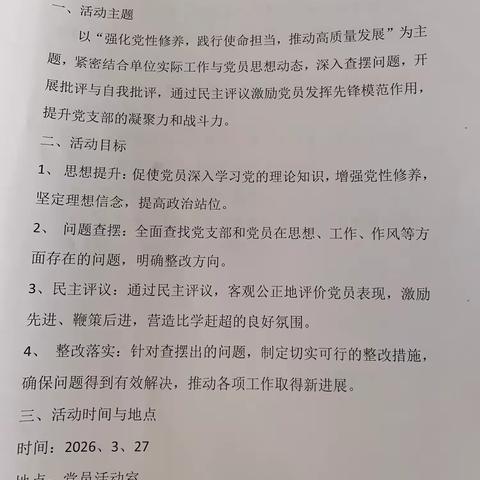 辛冲街炯伟小学党支部组织生活会及民主评议活动纪实