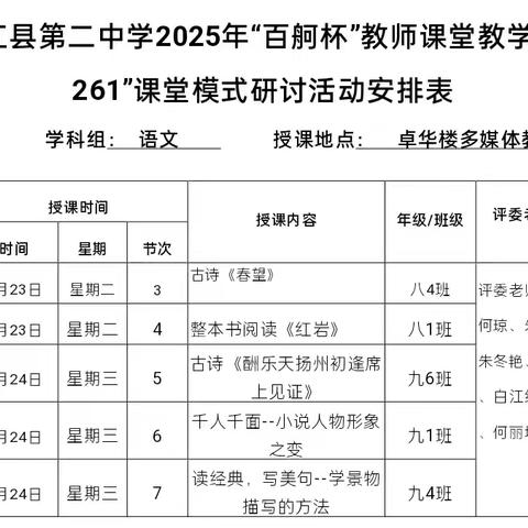 元江县第二中学2025年秋季学期“百舸杯”语文课堂教学活动