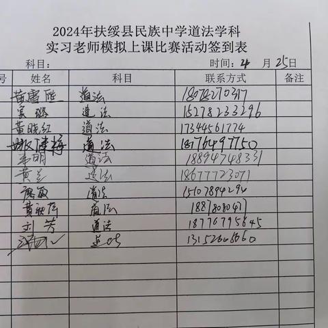 切磋琢磨方成玉，深耕历练奋楫时——2024年扶绥县民族中学道法学科实习老师模拟上课比赛活动