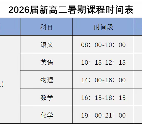 2026届新高二秋季课程规划