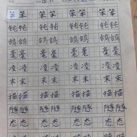 四六班第五周硬笔书法优秀作品展示