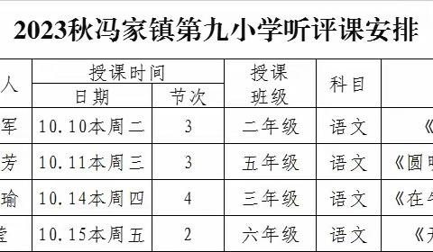 【聚焦课堂共交流 听课评课促成长】——冯家镇第九小学语文听评课活动简报