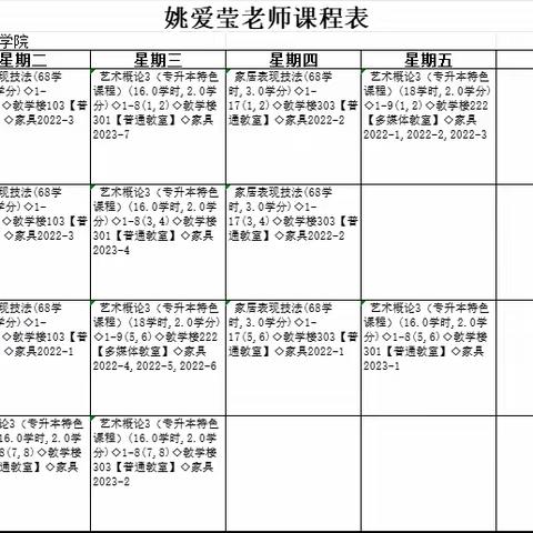 【教师版（2）】家居工程学院2023年秋季教师课程表（系统随机导出，排名不计先后）