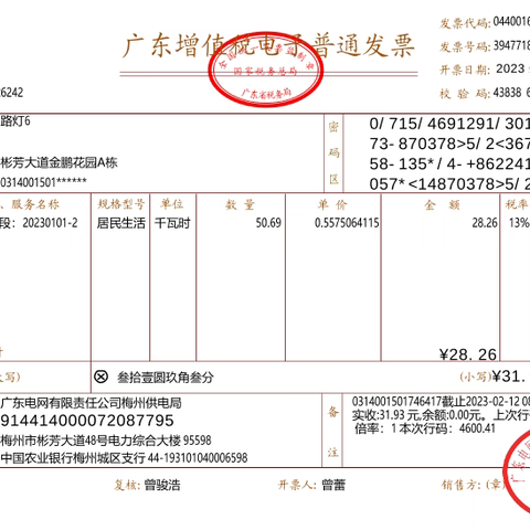 2023年金鹏A2电费