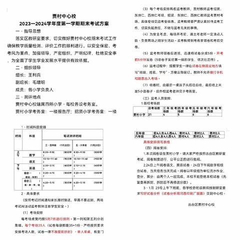 “齐心协力迎期末，互勉共进向未来”——贾村中心校期末统考、阅卷工作纪实