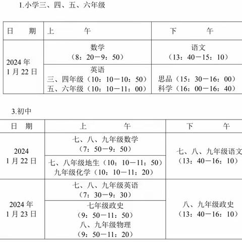 二渡关学校2023—2024学年第一学期期末、放假安排暨假期安全提醒致家长一封信