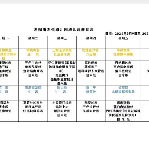 浏荷幼儿园9月9日—9月14日食谱