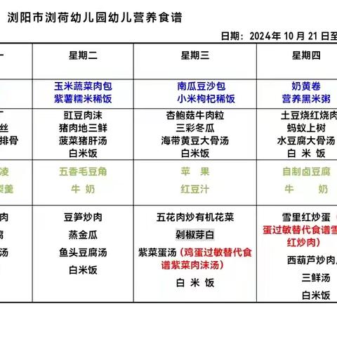 浏荷幼儿园10月28日—11月1日食谱