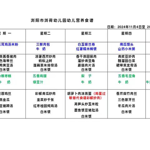 浏荷幼儿园11月11日—11月15日食谱