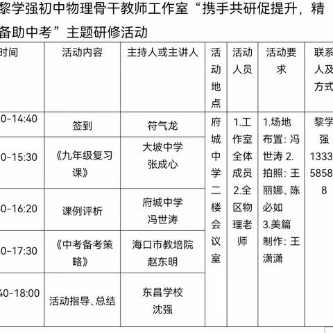 “携手共研促提升，精心准备助中考”—黎学强初中物理骨干教师工作室研修活动