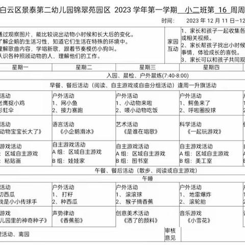 锦翠苑园区小二班第十六周活动分享