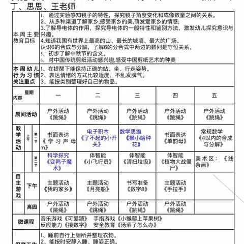 楚源曙光园大四班第八周活动总结