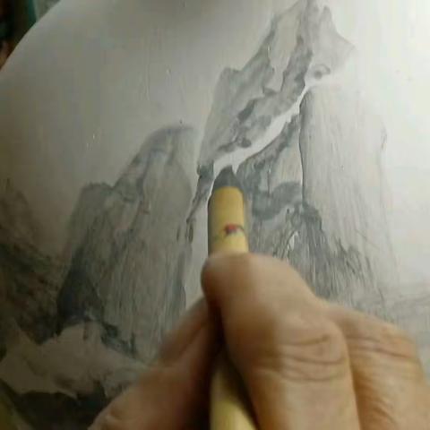 青花画瓷片段之瀑布的画法